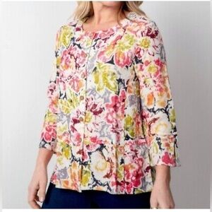Habitat Woman wildflower Linen blend artsy Button-Up Blouse Multicolor S